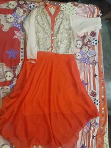 Orange &amp; Gold Anarkali Dress
