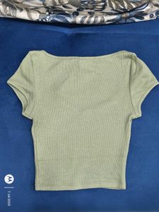 Light Blue And Green Ribbed Crop Top Combo