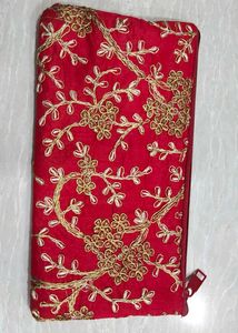 Embroidered Red Pouch