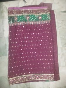 Maroon &amp; Green Embellished Saree