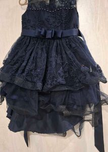 Navy Blue Color Self Embroidered Net Frock