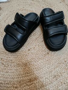 HnM Black Velcro Strap Slides