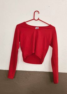 Solid V-Neck Red Casual Top
