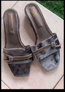 Grey Velvet Flats
