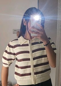 Striped Zip Up Polo Shirt