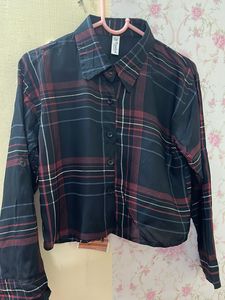 Black Checked Crop Shirt