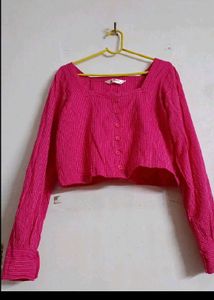 Pink Long Sleeve Crop Top