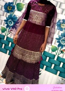 Elegant Maroon &amp; Gold Anarkali Suit