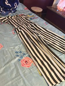 White And Dark Green Stripes Jumspsuit