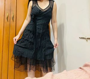 Black Lace Dress With Frill Detailing