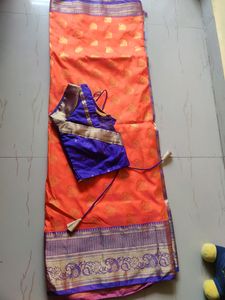Orange With Green Colour Combination Saree