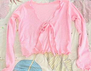 Cute Pink Tie-Front Cardigan