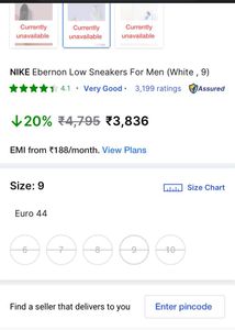NIKE Ebernon Low Sneakers For Men (White, 9)