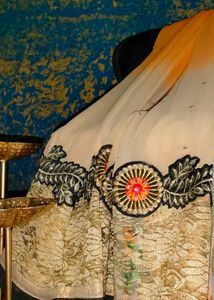 Orange Saree, Black Border & Beautiful Embroidery