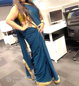 Teal Saree With Unstitched Blouse
