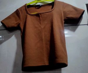 Brown Square Neck Top