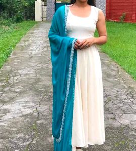 Elegant White Anarkali Kurta Set