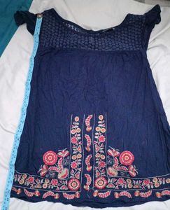 Blue Top With Embroidery And Lace