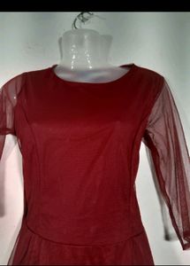 “U&amp;F” Maroon Net Skater dress