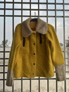 Yellow Faux Fur Collar Jacket