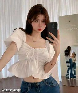 White Puff Sleeve Peplum Top