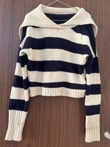 Striped Beige & Dark Blue Knit Sweater