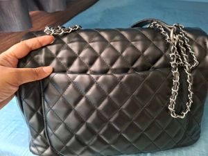 Chanel Inspired Black Quilted Jumbo Sling