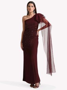 Kazo One Shoulder Embellished Drape Maxi Dress