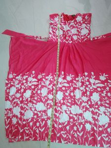 Pink And White Coloured Square Cut Gown Or Dress