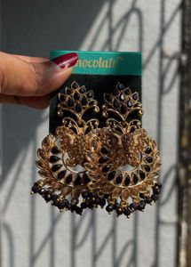 Statement Black & Gold Jhumka Earrings