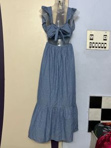 Branded Pinterest Blue Ruffle Maxi Dress