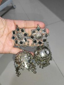 Navratri Silver Jhumka Earrings🌸