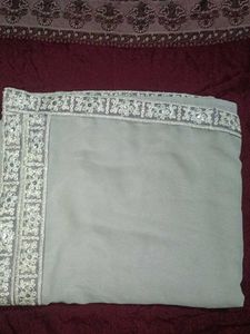 Elegant Gray Embroidered Saree