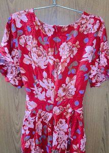 Floral Print Red Dress