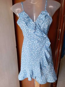 Blue Floral Wrap Dress
