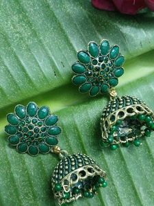 Green Jhumka Earrings