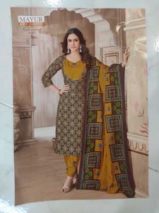 Elegant Mustard &amp; Olive Green Salwar Material