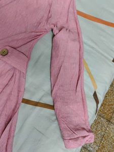 Pink Asymmetrical Hem Shirt Dress