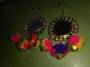 Mirror &amp; Pom Earrings