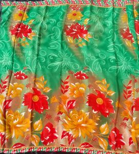 Green Printed Saree With Blouse 🎀🎉