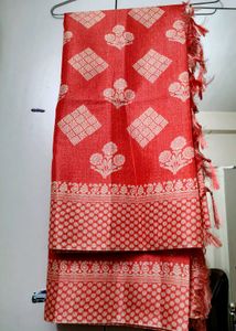 Coral Colour Silk Statement Dupatta