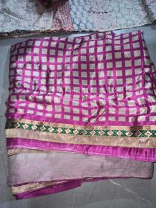 Pink Checked Saree