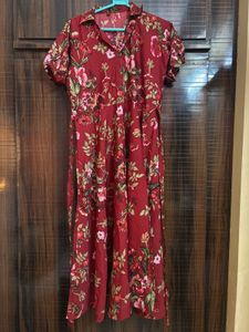 Maroon Floral Dress .