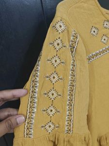 Boho Embroidered Mustard Dress