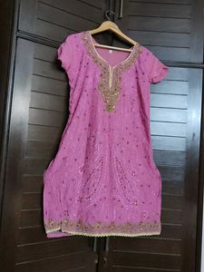 Women Pink Georgette Embellished Kurti