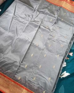 Grey Saree With Orange Blouse