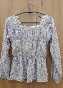 Floral Lace Trim Summer Top