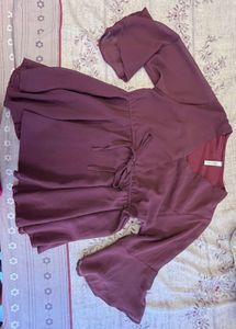 Mauve Ruched Top with Bell Sleeves