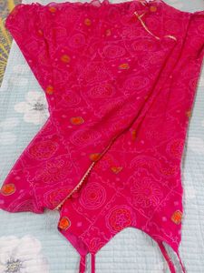 Pink Sleeveless Anarkali Kura With Dupta.