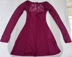 Burgundy Lace Long Sleeve Mini Dress